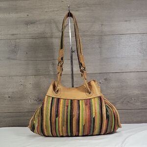 Lucky Brand Multicolor Striped Leather Shoulder Bag - Tan Trim